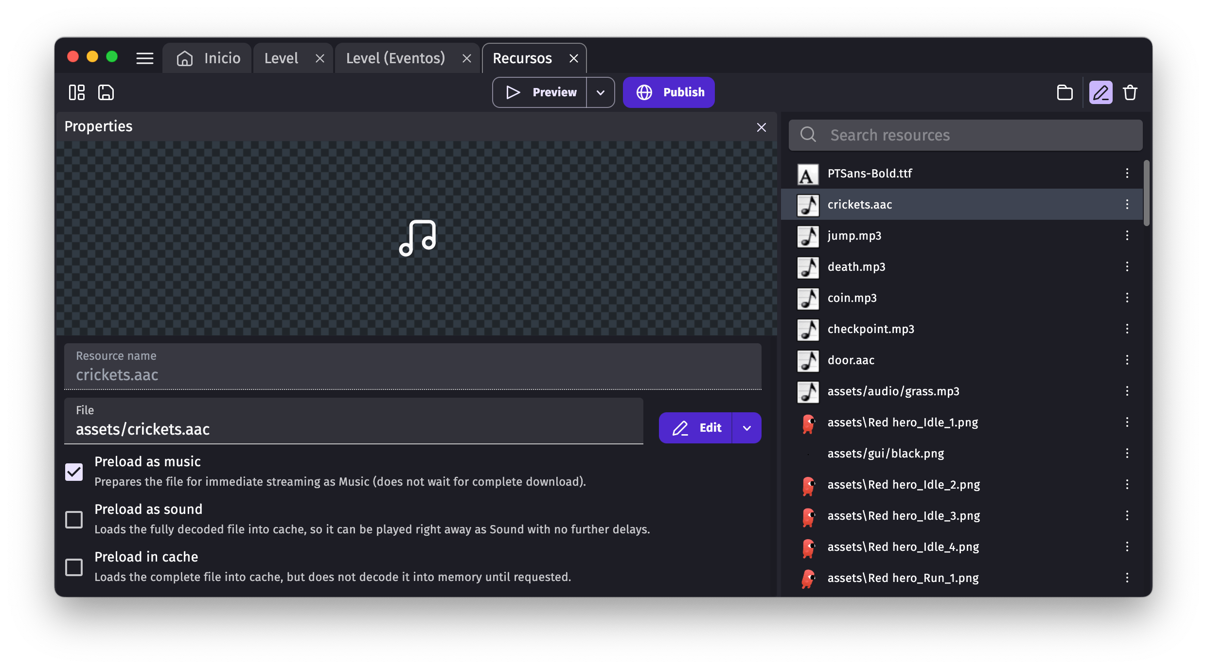 Audio pre-loading options